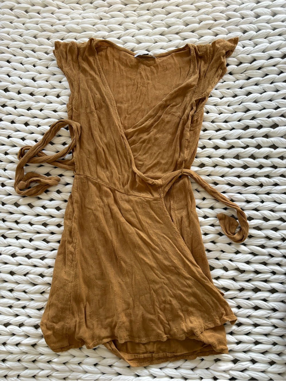 Rust Brown Wrap-Style Short Dress